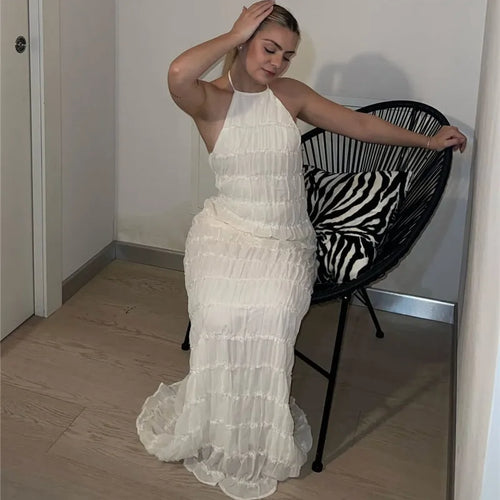 Load image into Gallery viewer, Halter Backless Sexy Maxi Dress For Women Spring Summer New Lace-up Sleeveless Pleated Beach Holiday Long Dress Elegant
