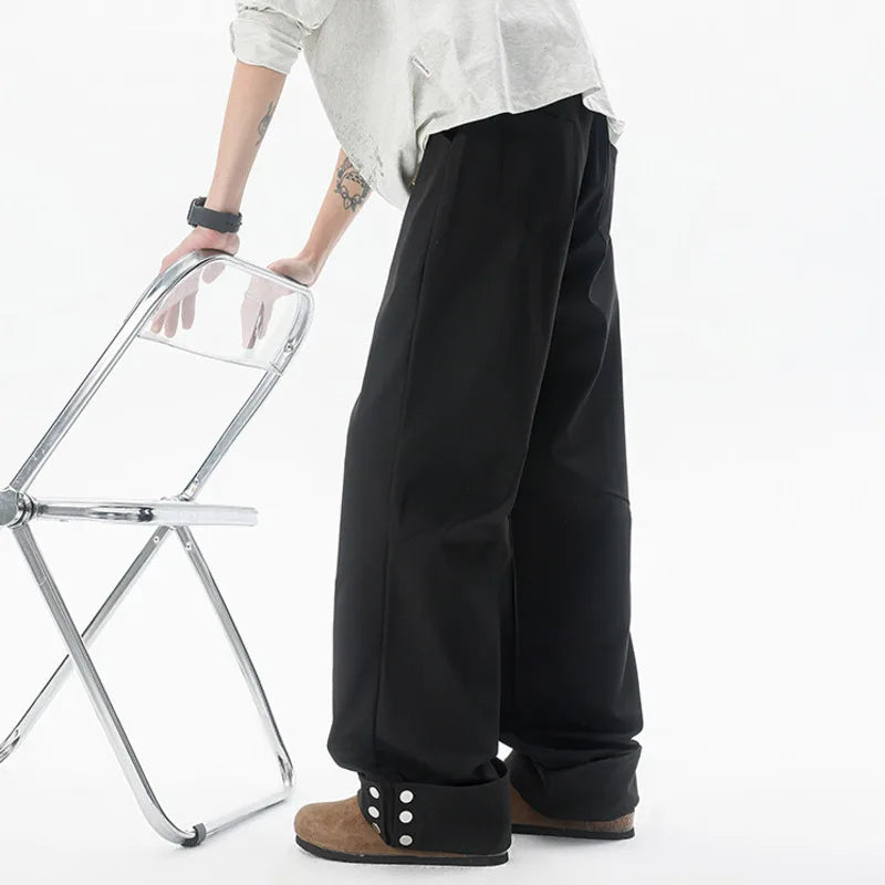 Men's Spring Casual Pants Button-bottoms Style New Kroean Handsome Solid Color Design Male Full Length Trousers 2025 9W1395