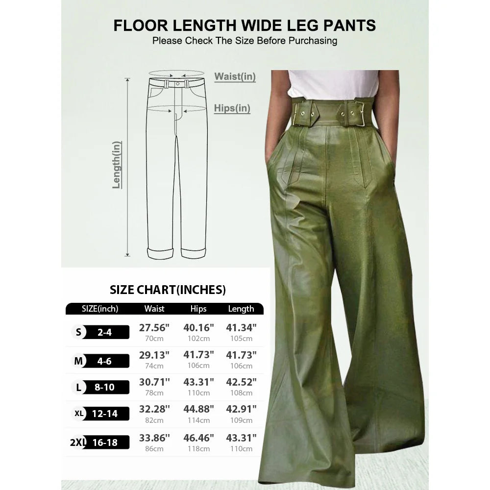 Autumn Winter Women's Faux Pu Long Pants 2024 High Waisted Loose Pleated Pockets Streetwear Female Wide Leg Trousers