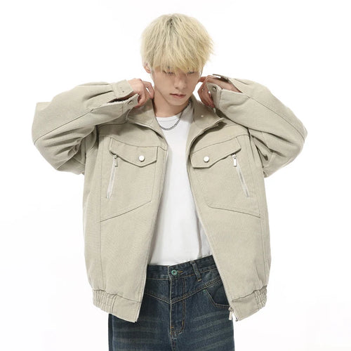 Load image into Gallery viewer, Korean Style Men&#39;s Jackets Plush Turn-down Collar Solid Color Casual Zipper Patchwork Short Male Simple Cloth Autumn 9C8968
