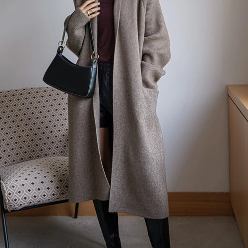 Load image into Gallery viewer, Black Belted Big Size Long Knitting Cardigan Sweater V-Neck Long Sleeve Women New Fashion Tide Spring Autumn 2025 1DH6446
