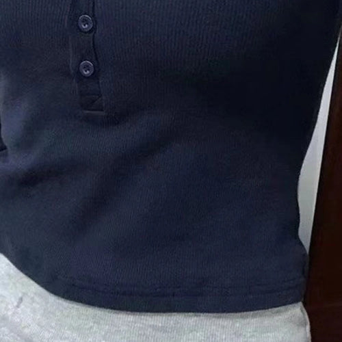 Load image into Gallery viewer, Y2k Aesthetic Casual Fake Two Piece T-shirt Womens Harajuku Patchwork Vintage Top Streetwear Grunge Single Breasted Shirts Femme
