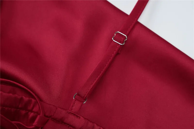 Spaghetti Strap Thigh High Split Sexy Maxi Dress Women Elegant Satin High Elastic Sleeveless Backless Club Party Dress