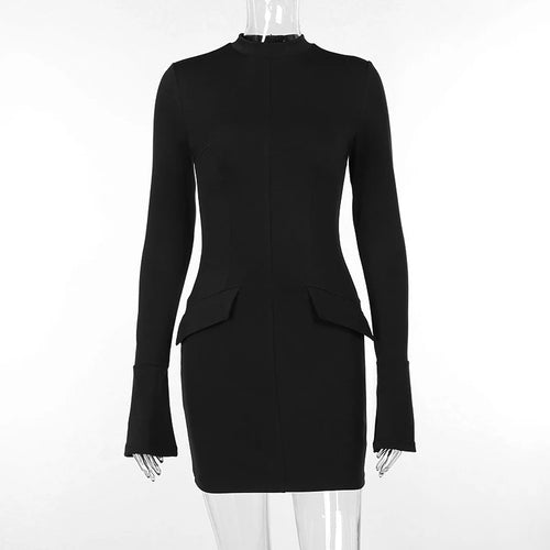 Load image into Gallery viewer, Dark Blue Two Pocket Sexy Mini Dress For Women 2023 Autumn Winter New Long Sleeve Bodycon Club Party Dress Elegant
