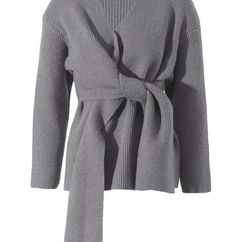 Load image into Gallery viewer, Gray Irregular Bandage Elegant Sweater Round Neck Long Sleeve Women Pullovers New Fashion Tide Autumn Winter 2025 2R4635
