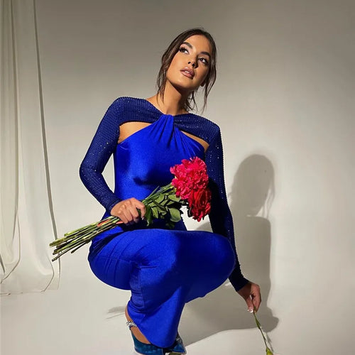 Load image into Gallery viewer, Hollow Out Sparkle Long Sleeve Maxi Dress For Women Glitter Vestidos Robe New Bodycon Shiny Night Club Party Long Dress
