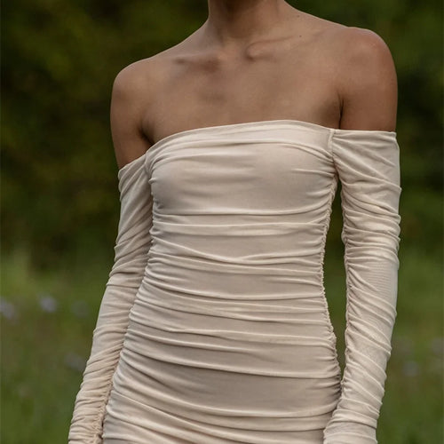 Load image into Gallery viewer, Off-shoulder Strapless Sexy Maxi Dress Women Summer New Patchwork Backless Long Sleeve Pleated Long Dress Elegant
