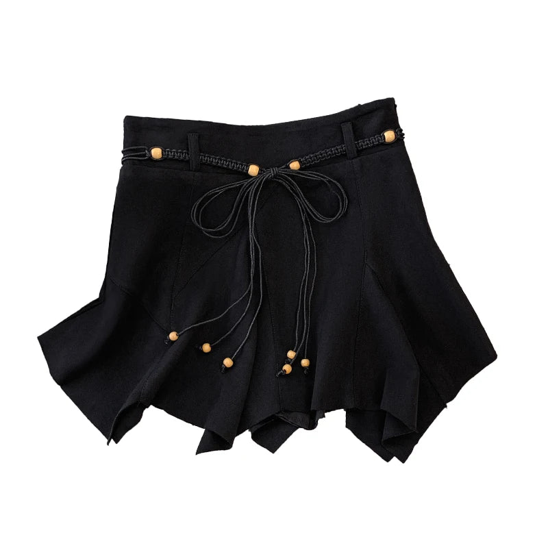 Autumn Winter Black Leather Pleated Mini Skirt Retro Woman 2024 Brown High Waist Sexy Club Bandage Irregular Short Pu Skirt Chic