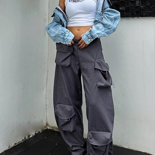 Load image into Gallery viewer, Solid Patchwork Pockets Casual Pants For Women High Waist Miniamlist Loose Cargo Pant Female Fashion Clothes
