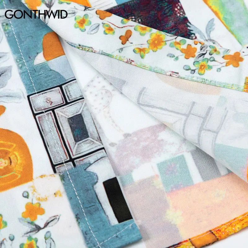 Vintage Hawaiian Shirt Streetwear Retro Graphic Print Summer Beach Shirts Men Hip Hop Harajuku Loose Short Sleeve Button Up Tops