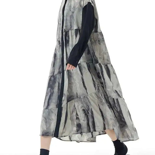Load image into Gallery viewer, Women Black Pattern Printed Big Size Midi Shirt Dress New Lapel Long Sleeve Fashion Tide Spring Autumn 2025 1DH4765
