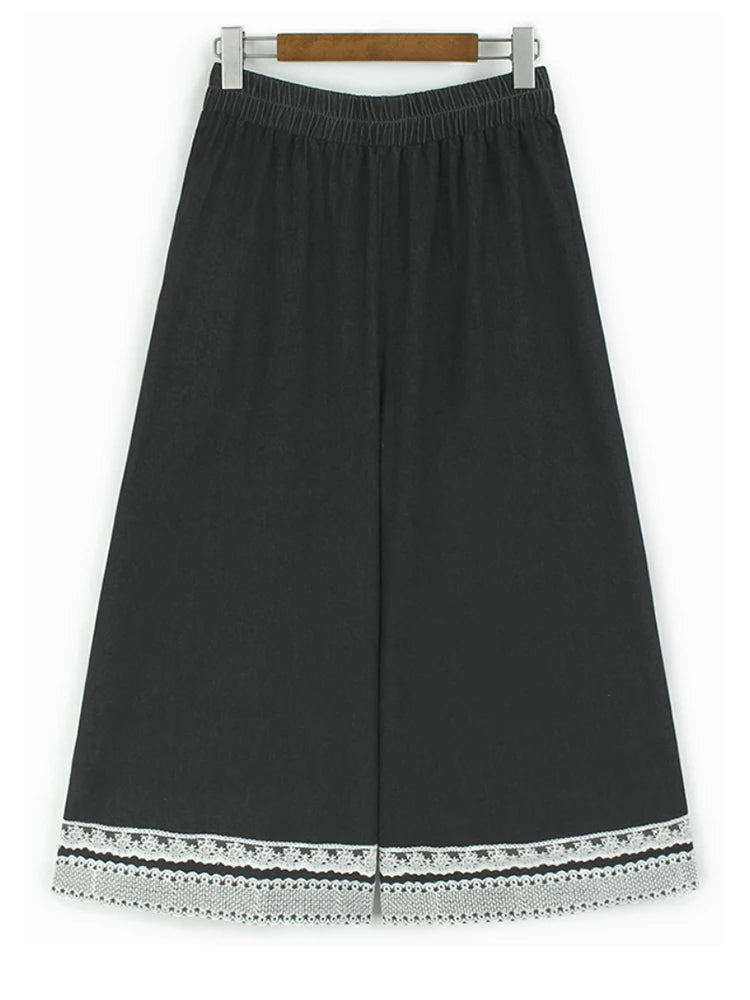 High Waist Black Lace Hem Denim Casual Long Wide Leg Jeans New Women Trousers Fashion Tide Spring Autumn 2025 1DJ1190
