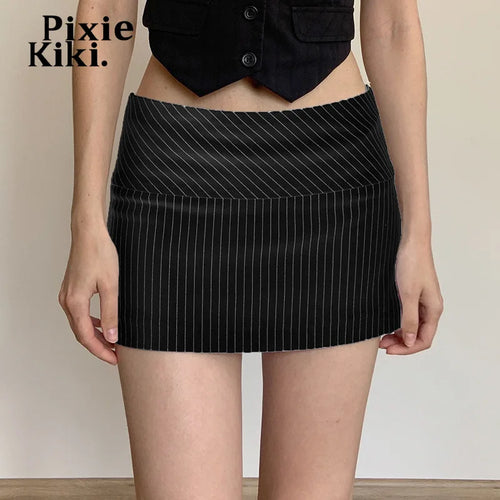 Load image into Gallery viewer, Striped Low Waisted Mini Skirts Black White Skirt Y2k 2000s Teen Girl Clothes P67-BD10
