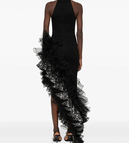 Hit Color Spliced Sequines Slimming Dresses For Women O Neck Sleeveless High Waist Temperament Dress Female Fashion