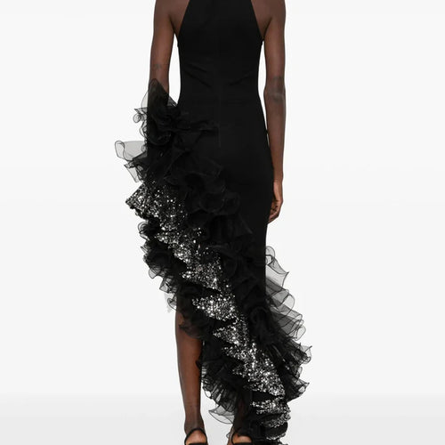 Load image into Gallery viewer, Hit Color Spliced Sequines Slimming Dresses For Women O Neck Sleeveless High Waist Temperament Dress Female Fashion
