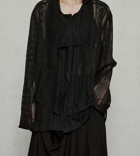 Women Black Lace Hollow Out Big Size Blouse New Bow Collar Long Sleeve Shirt Fashion Tide Spring Autumn 2025  1DJ1179