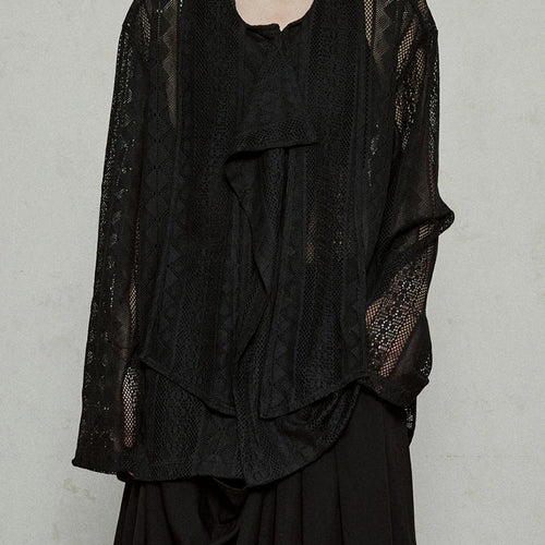 Load image into Gallery viewer, Women Black Lace Hollow Out Big Size Blouse New Bow Collar Long Sleeve Shirt Fashion Tide Spring Autumn 2025  1DJ1179
