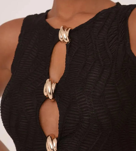 Hollow Out Sleeveless Sexy Mini Dress Women Robe Fashion Summer New Metal Ring Skinny Tank Dress Female Club Dresses