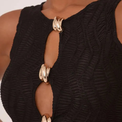 Load image into Gallery viewer, Hollow Out Sleeveless Sexy Mini Dress Women Robe Fashion Summer New Metal Ring Skinny Tank Dress Female Club Dresses
