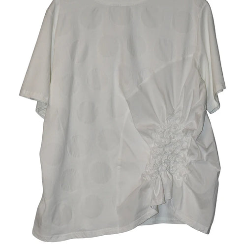 Load image into Gallery viewer, Women Black Dot Jacquard Pleated Big Size T-shirt New Round Neck Short Sleeve Fashion Tide Spring Summer 2025 1DJ1343
