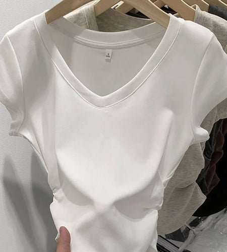 Summer Top Sexy T Shirt Women Elasticity T-Shirt Korean Style Woman Clothes Slim Tshirt Female Skinny Short Sleeve Tops Tee