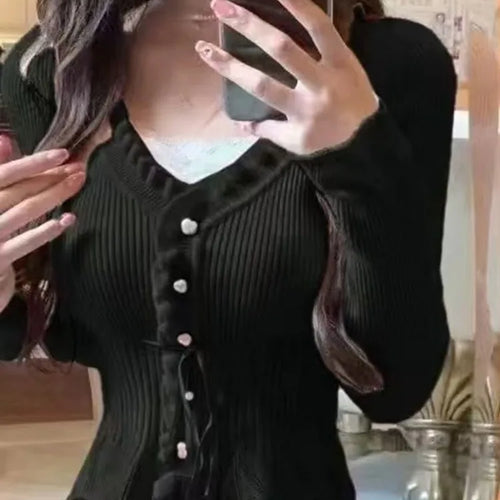 Load image into Gallery viewer, Fake Two Pieces Women Gentle Crop Cardigans Y2k Aesthetic Sweet Single Breasted Sweaters Sweet Bandage Slim Fit Grunge Knitwear
