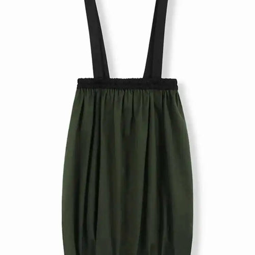 Load image into Gallery viewer, High Elastic Waist Black Green Color-block Pleated Strap Half-body Skirt Women Fashion Tide New Spring Autumn 2025 1DH9289
