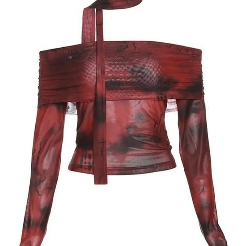 Load image into Gallery viewer, Women Gauze Y2k Aesthetic Crop Top Harajuku Slim Fit Vintage Sexy Print T-shirt Summer Streetwear Slash Neck Grunge Fairy Tees
