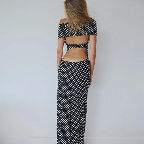 Load image into Gallery viewer, Off-shoulder Polka Dot Maxi Dress For Women Gown Fashion Halter Sleeveless Backless bodycon Split Long Dress Elegant
