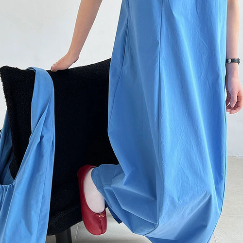 Load image into Gallery viewer, Women Blue With Bag Brief Elegant Long Vest Dress New Round Neck Sleeveless Fashion Tide Spring Autumn 2025 1DJ1112
