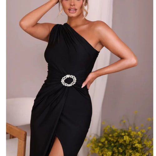 Load image into Gallery viewer, Elegant Diagonal High Split Pleated Evening Dress For Women Elastic Tight Sexy Maxi Female Party Summer 2024 New Vesidos
