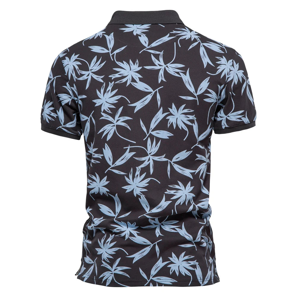 Hawaii Style Men Polo Shirts Cotton Leaf  Printing Short-sleeved Polo Shirts for Men New Design Brand Quality Polos Man