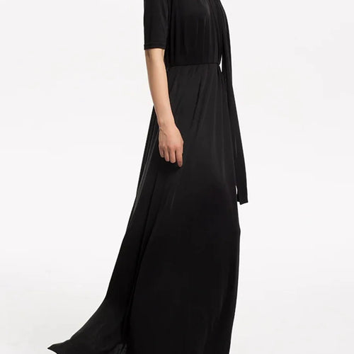 Load image into Gallery viewer, Solid Hollow Out Loose Dresses For Women O Neck Short Sleeve High Waist  Temperament Long Dress Female Fashion New
