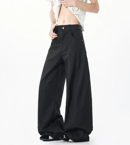 Men' Causal Pants New Korean Style Straight Wide Leg Stylish Handsome Solid Color Trendy Male Loose Bottoms Summer 9W1881