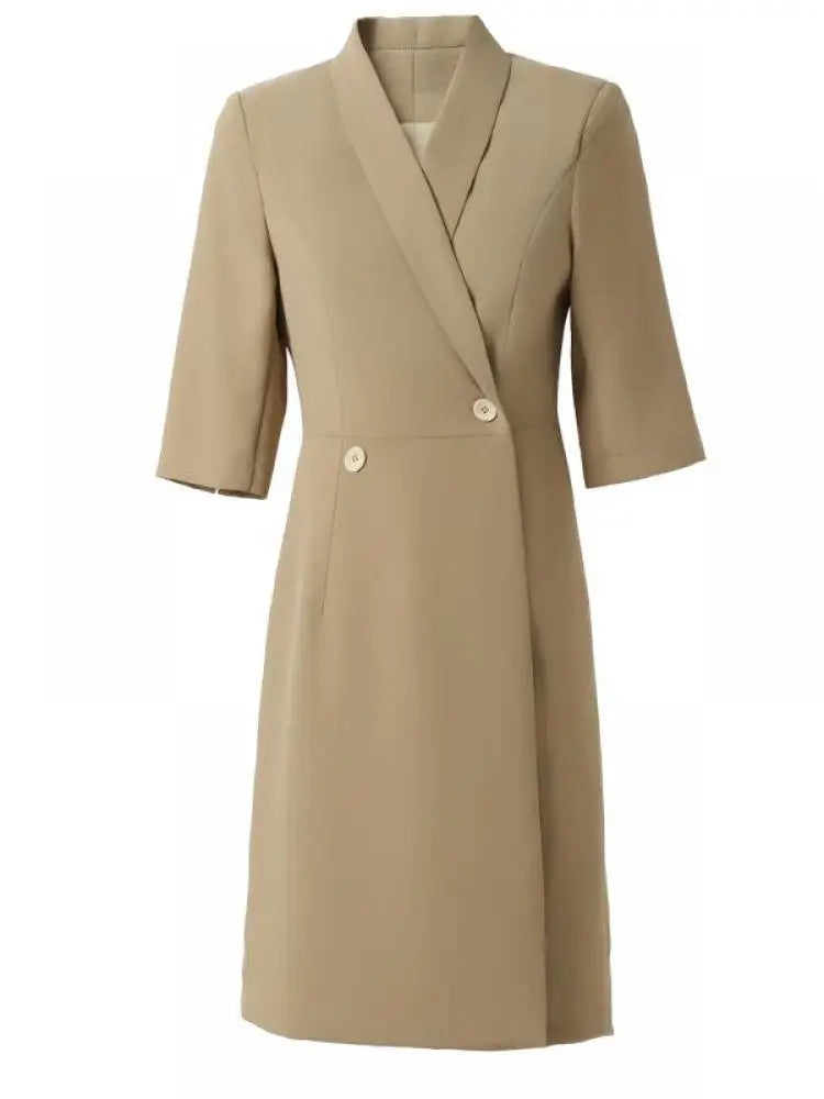 Summer Korean Solid Elegant Slim Short Sleeve Workwear Blazer Dresses Women Double-breasted Versatile Professional Dress Fashion