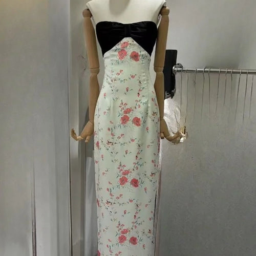 Load image into Gallery viewer, Hit Color Printing Spliced Bowknot Dresses for Women Strapless Sleeveless Sexy Dress Female Fashion Clothing New
