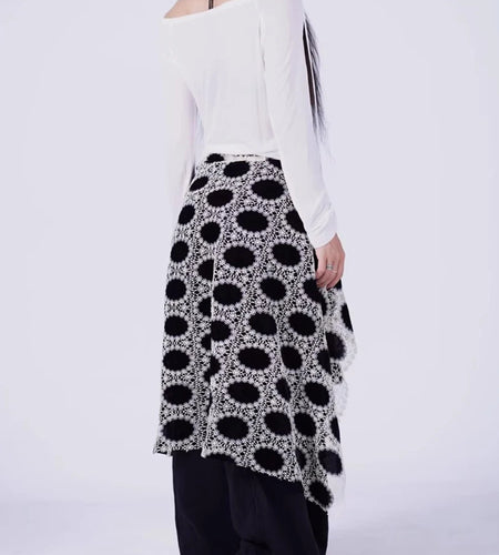 Hit Color Hollow Out Spliced Lace Up Fashion Fart Curtains for Women High Waist Irregular Fart Curtain Female New