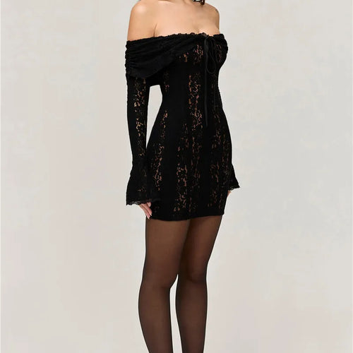 Load image into Gallery viewer, Lace Off-shoulder Sexy Maxi Dress Women Strapless Backless Long Sleeve Bodycon Evening Club Party Long Dress Elegant
