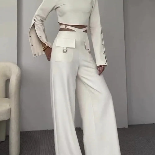 Load image into Gallery viewer, Fashion Button Long Pants Women Set New Stand Up Neck Long Sleeved Set Spicy Girl Strap Casual Set Street Two Piece Set
