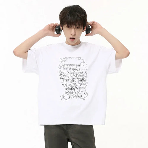 Load image into Gallery viewer, Korean Design Men&#39;s T-shirts Graffiti Line Letter Printing Tees O-neck Short Sleeve Casual Male Tops Chic Summer 9C6474
