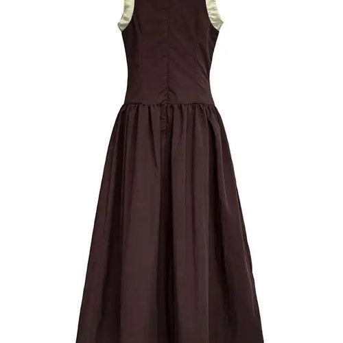 Load image into Gallery viewer, Women Coffee Color-block Elegant Long Vest Dress New Round Neck Sleeveless Fashion Tide Spring Summer 2025 1DJ0743
