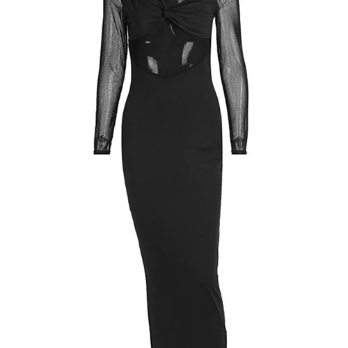 Load image into Gallery viewer, Elegant Mesh Patchwork Bodycon Party Club Evening Dress For Women 2025 Spring New Long Sleeve Slimming Sheer Vestido
