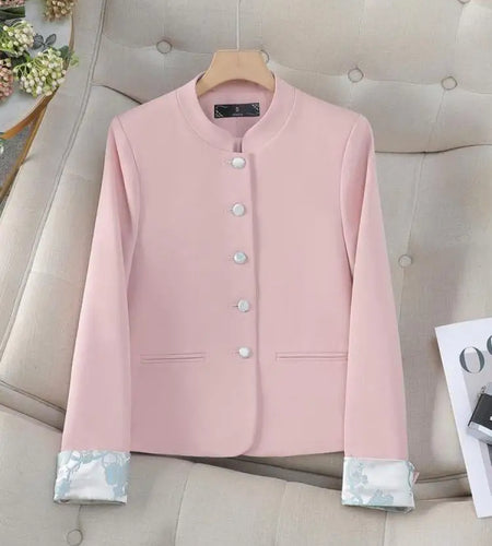 Vintage Fashion Temperament Elegant Patchwork Long Sleeve Jacket Women Festival Slim Cardigan Blazer Coat Clothing Spring Autumn