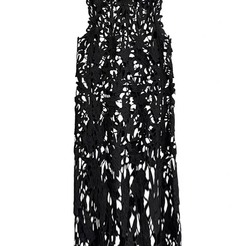 Load image into Gallery viewer, Women Black Lace Hollow Out Perspective Big Size Dress New Round Neck Sleeveless Fashion Tide Spring Summer 2025 1DJ0243
