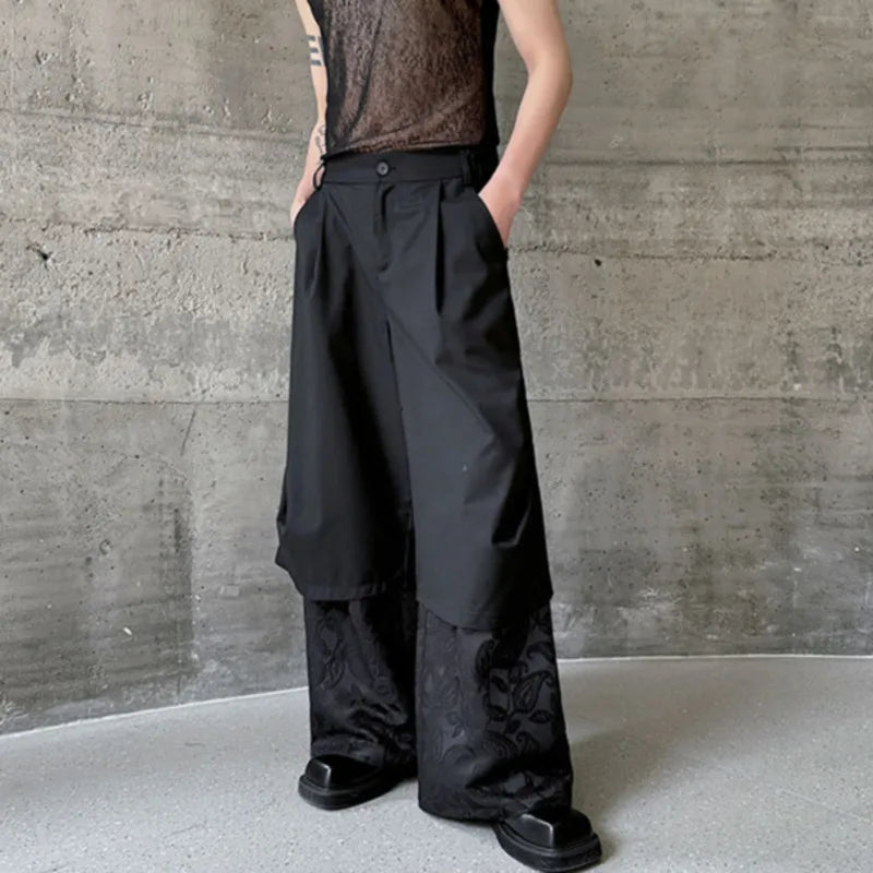 Dark Style Trousers Niche Design Personalized Patchwork Wide Leg Casual Pants Fashion Full Length Summer Trend 9C6004