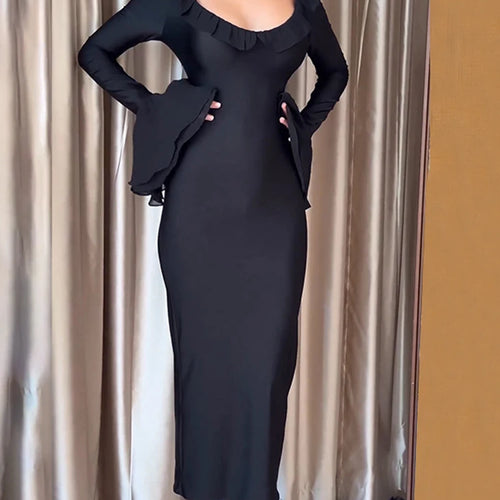 Load image into Gallery viewer, Sexy Round Neck Bodcon Elastic Tight Dress Female Leader Slim Fit Long Sleeve Maxi Vestidos Elegant Party Evening Dress
