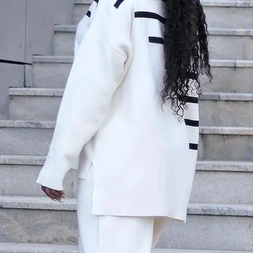 Load image into Gallery viewer, Stripes Sweater for Woman Autumn Loose Long Sleeve Top High-low Daily Casual Pullovers Winter Clothes for Woman
