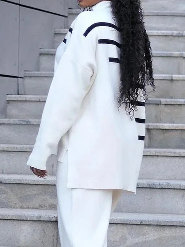 Stripes Sweater for Woman Autumn Loose Long Sleeve Top High-low Daily Casual Pullovers Winter Clothes for Woman