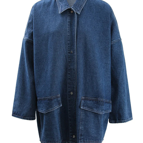Load image into Gallery viewer, Blue Denim Thick Pocket Big Size Casual Jacket New Lapel Long Sleeve Women Coat Fashion Tide Spring Autumn 2025 CP2074
