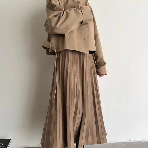 Load image into Gallery viewer, Winter Patchwork Pleated Skirt Reversible High Quality Knitted Long Wool Blended Women Skirt Striped Classic Fashion C-311
